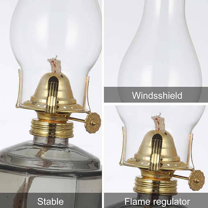 2 Pack Rustic Oil Lamp Large Vintage Glass Kerosene Lamp Chamber Oil Lamps for Indoor Use Home Decor Classic Old Hurricane Oil Lamp for Emergency Lighting 12.5''