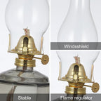 2 Pack Rustic Oil Lamp Large Vintage Glass Kerosene Lamp Chamber Oil Lamps for Indoor Use Home Decor Classic Old Hurricane Oil Lamp for Emergency Lighting 12.5''