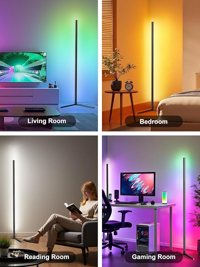 2Pack Corner Floor Lamp, Modern LED Corner Lamp with AC Adapter & APP & Remote Control, 16 Million Colors, 68+ Scene Modes, Music Sync, Ambient Lighting for Living Room, Bedroom, and Gaming Room