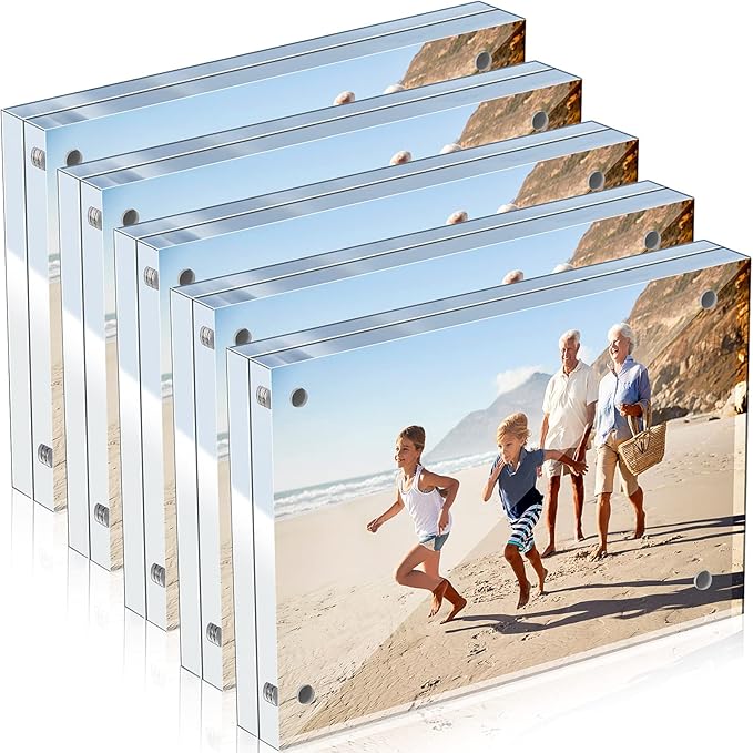 5 Pack 5 x 7 Inches Acrylic Picture Frame Desktop Frameless Photo Frame Double Sided Transparent Acrylic Frame Clear Horizontal Magnetic Frame for Desk Desktop Display Pictures Holder