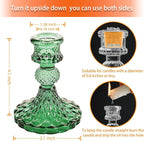 Glass Candlestick Holder,Striped Taper Candle Holders,Set of 6 Candle Stand for Table Centerpieces, Home Decor,Weddings,Festival and Parties (Green Dimond Pattern)