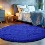 Fluffy Round Rugs for Bedroom Blue: 4ft Fluffy Circle Area Rug for Kids Room- Furry Fuzzy Carpet for Boys and Girls Room- Soft Plush Rug for Teen Dorm