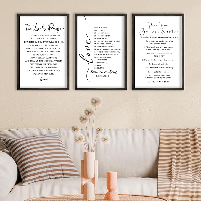 FZMHASLWW Scripture Bible Verse Wall Decor Art 16"×11" Set of 3 Christian Sign Wood Framed Wall Hanging (Black