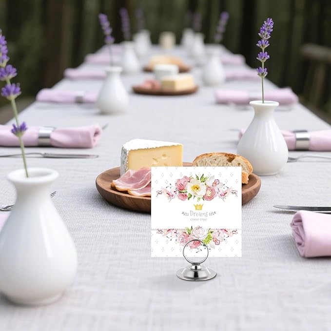 Urban Deco 16 PK Table Card Holder Place Card Holders Steel Card Holders for Photos, Food Signs, Memo Notes, Weddings, Restaurants, Birthday (Silver)