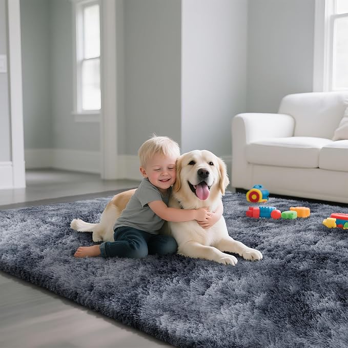 Fluffy Rug Shaggy Area Rug, Mottling Dark Grey 5x8 Area Rugs for Bedroom, Small Bedside Rug, Soft Fluffy Shaggy Entryway Throw Rugs for Living Room Bedroom Kids Room Home Decor