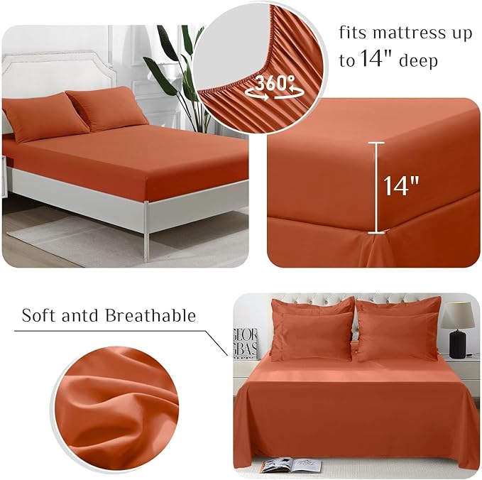 JOLLYVOGUE Queen Comforter Set, Ultra-Soft Bed in a Bag Queen Size 7 Pieces, Oeko-TEX Certified Bedding Set with Down Alternative Comforter, Sheets, Pillowcases & Shams, Burnt Orange