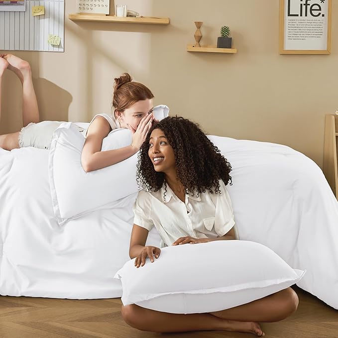Litanika Comforters Twin XL Size White, 2 Pieces Lightweight Solid Bedding Set & Collections, All Season Fluffy Bed Set (68x92 Inches Comforter & 1 Pillowcase)