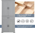 72.2" Tall Storage Cabinet with 4 Doors and Drawer, Freestanding Linen Cabinet, Wooden Pantry with Adjustable Shelf for Kitchen, Bathroom, Living Room, Grey