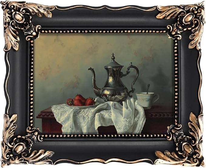 5x7 Vintage Picture Frame with Embossed Flower Design, Black Ornate Frame for 5x7 Pictures, Hand-Crafted Resin Antique Frames for Tabletop & Wall Hanging, Home Decor (Black)