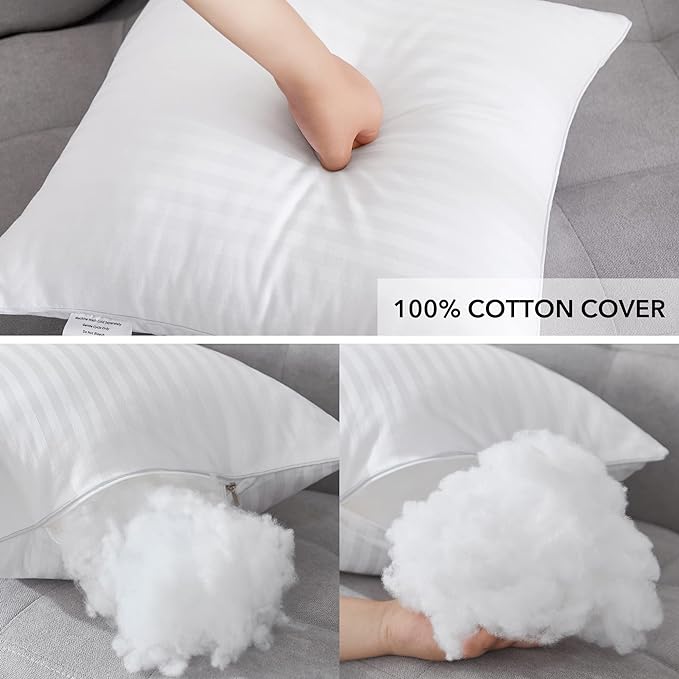 Oubonun 22 x 22 Throw Pillow Inserts, Firm and Fluffy Decorative Square Pillows for Couch Bed Sofa with Soft Cotton Cover White Cushion with Down Alternative Pack of 4