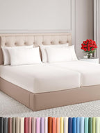 Split King Sheets Set 7 Piece - Includes 4 Pillowcases - Bed Sheets Split King - Soft Hotel Luxury Bedding - Cooling and Breathable - 1 Flat & 2 Fitted & 4 Pillowcases w/ Deep Pockets - Antique White