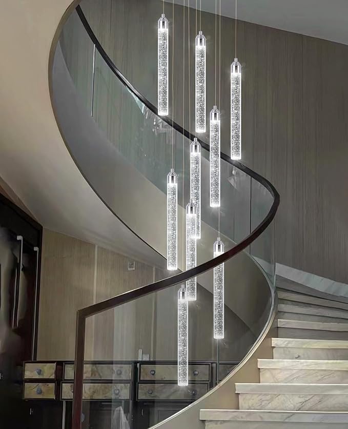 12-Lights Chandelier LED Dimmable Chandeliers for Entryway Flush Mount Ceiling Pendant Light Fixture Crystal Chandeliers for Living Room Chrome Finished Lighting Modern High Ceiling Chandelier