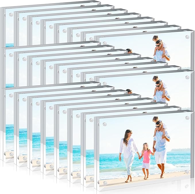 4x6 Acrylic Picture Frames 24 Pack, Clear Picture Frame Double Sided Magnetic Photo Frames 20mm Thicker Desktop Display Frame Wedding Table Numbers for Bedroom Home Office