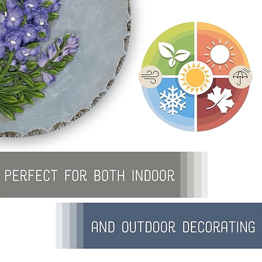 NAT & Jules Floral Colorful Dimensional Indoor Outdoor 12 inch Round Cast Resin Decorative Garden Stepping Stone, Patio, Walkway Sculpture Yard Art, Bluebonnet