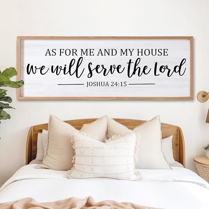 As For Me And My House We Will Serve The Lord Framed Wall Art, 40''×15'' Positive Religious Rustic Bible Verse for Christian God Jesus Christ Prayer, Vintage Long Holy Catholic Scripture Decor