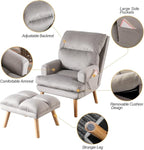 CANMOV Modern Accent Chair with Ottoman Set of 2, Soft Fabric Armchair with Adjustable Backrest and Side Pockets, Comfy Lounge Chair for Living Room, Bedroom, Apartment, Office, Grey