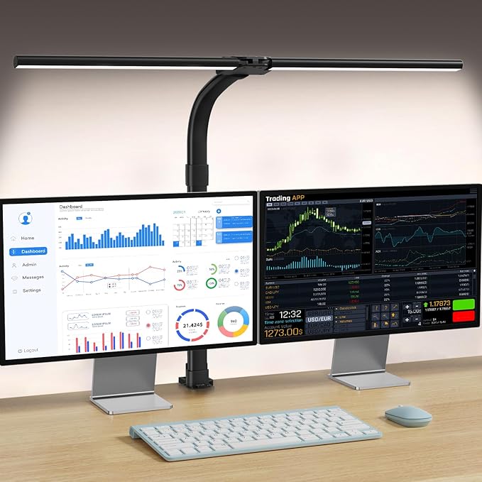 LED Desk Lamp for Home Office - 24W Bright Double Head Desk Light with Clamp Eye Caring Architect Task Light 25 Lighting Modes Adjustable Flexible Gooseneck Lamp