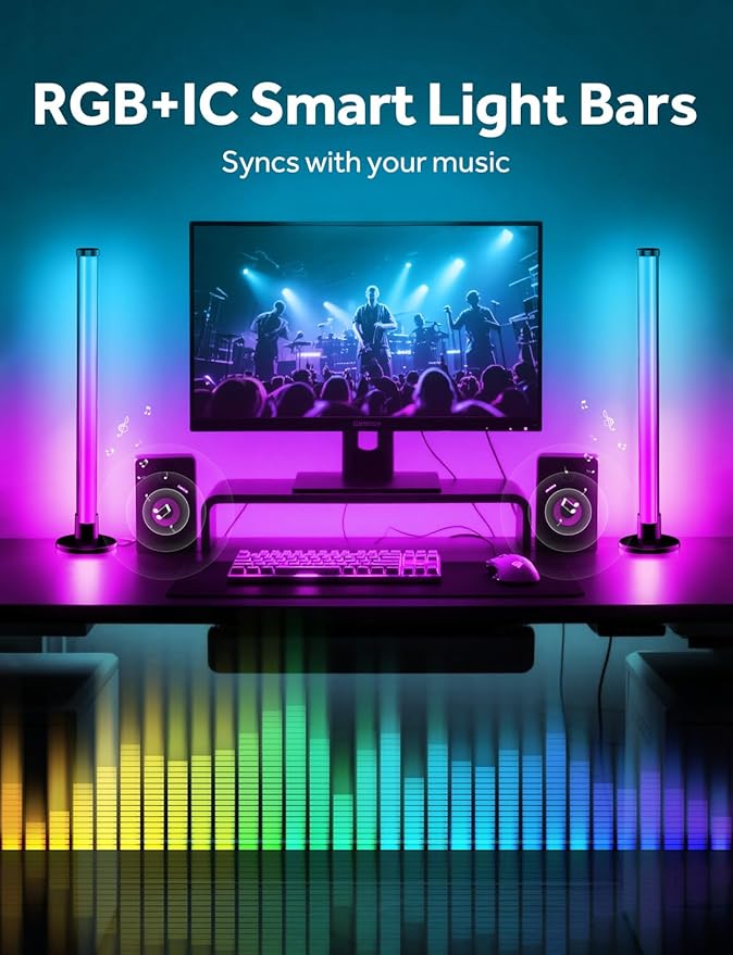 Smart LED Light Bars, RGB+IC Light Bar for Room, 16 Million Colors & 213 Preset Modes, Music Sync Gaming Lights, App Control & Remote Control Ambient Lighting for TV Backlight, Game Room Lights Decor