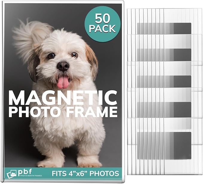 pbf 4x6 Magnetic Picture Frames for Refrigerator | 4 x 6 Clear Magnetic Acrylic Frames | Magnetic Photo Holders for Fridge, Locker, Photo Board, Art Display, Sign Holder (50-Pack)