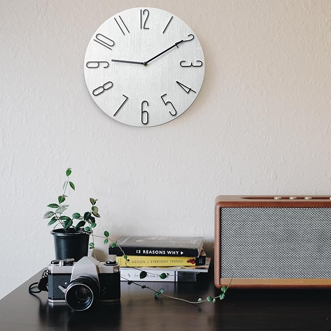 Wall Clock, Silent Clock, Wall Clocks Battery Operated， 12 inch Modern Wall Clock, Suitable for Offices, Living Rooms, Kitchens, Homes, Schools (White Without Second Hand)