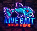 Neon Signs Beer Bar Bedroom Live Bait Sold Here Glass Neon Signs for Office Hotel Pub Cafe Party Man Cave Neon Light Art Wall Lights 24 X 20 Inches