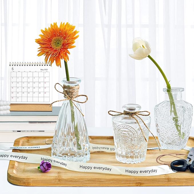 Bud Vases- Set of 10 Small Flower Glass Vases for Centerpieces, Cute Clear Crystal Bud Glass in Bulk, Mini Vintage Design for Wedding Decorations Party Table Flower Decor