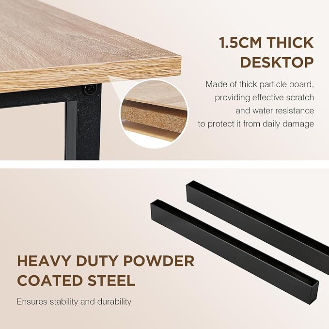 PayLessHere | 47 Inch Computer Desk | Nature | Office Desk with Metal Frame, Adjustable Feet | Water-Resistant, Scratchproof Surface | Sturdy Writing Table for Home Office or Study | Pack of 1