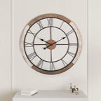 Wall Clock for Living Room Decor, 27.5'' Big Clock for Office, Rustic Wall Clock Battery Operated, Distressed White Roman Numeral Clock, Round, Wood