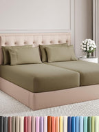 Split King Sheets Set 7 Piece - Includes 4 Pillowcases - Bed Sheets Split King - Soft Hotel Luxury Bedding - Cooling, Comfy & Breathable - 1 Flat & 2 Fitted & 4 Pillowcases w/ Deep Pockets - Khaki