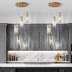 LMQNINE Pendant Light, Gold Modern Pendant Light Fixtures, Mini Crystal Chandeliers, Adjustable 5-Light Pendant Lighting for Kitchen Island Dinning Room Bedroom (Gold 5-Light)…