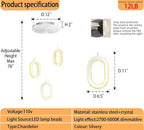 Dimmable Oval Pendant Light Modern LED Pendant Lights for Kitchen Island Adjustable Crystal Ring Chandelier for Dining Room Bedroom Living Room 3-Light Silver