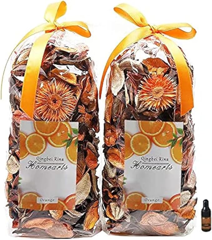 Qingbei Rina Fall Potpourri Bags,Orange Scented Potpourri Dried Flowers, Autumn Decorative Bowl Vase Filler,Home Fragrance,Harvest Farmhouse Bathroom Decor,8.4oz(Citrus)