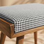 Walnut Ottoman Stool for Living Room | Upholstered in Crowbar Pattern Fabric | Versatile as a Piano Bench | Ideal Bedroom Bench | Functional Footstool Bench