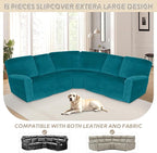 Arfntevss Sectional Recliner Couch Covers Velvet Corner Sectional Sofa Cover for Reclining Couch Stretch Soft L Shape Recliner Slipcover Thick U Shaped Washable Protector (5 Seat Cover, Teal Blue)