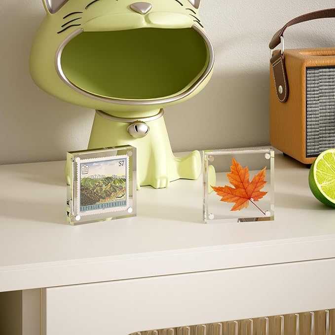 Mini Picture Frame 3x3 inch Acrylic Magnetic Photo Card Frame 20mm Thick Double SidedDesktop Display Frames for Cards Photos Office Home Decor 10 PCS