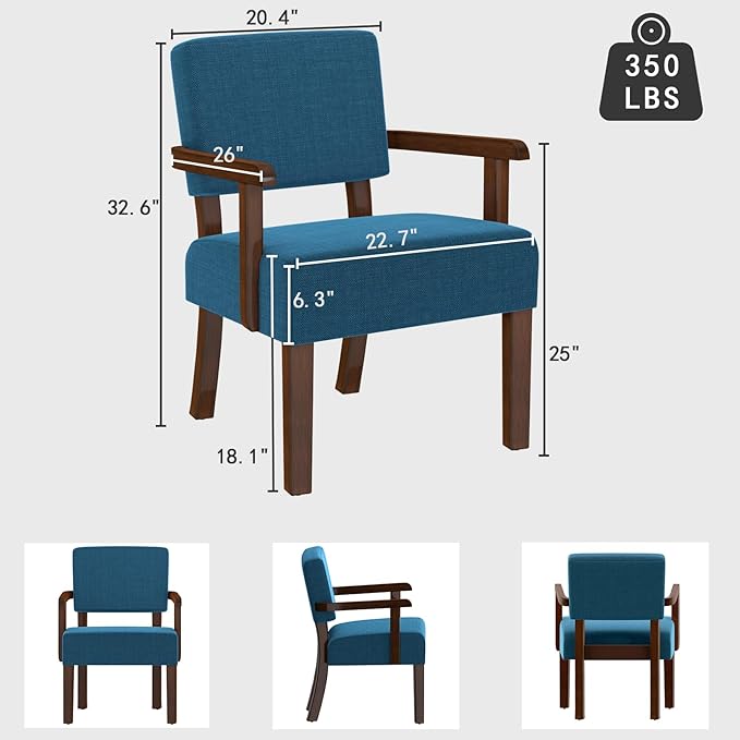 Accent Chair with Wood Frame, Arm Chairs Oversize with Soft Seat and Armrests for Living, Dining, Bed, Reading, and Waiting Rooms