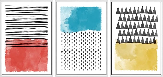 SIGNWIN Canvas Print Wall Art Squares and Abstract Line Art Geometric Line Illustrations Modern Art Mid-Century Modern Warm for Living Room, Bedroom, Office - 16"x24"x3 White