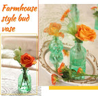 Green Vase, Bud Vases Set of 12, Small Green Glass Vases for Flowers Modern Ribbed Glass Bud Vase for Decor Wedding Flower Vase in Bulk Vintage Decor Bridal Shower Centerpieces Home Table Decoration