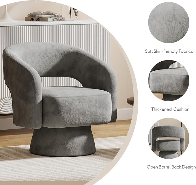 Bonzy Home Swivel Barrel Chair,Velvet Accent Armchair 360 Degree Swivel Club Chair for Living Room Bedroom Reception Room, Dark Grey