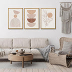 Bwodke Framed Boho Canvas Wall Art Large Mid Century Modern Prints Set of 3 Neutral Geometric Line Leaf Paintings Decor Minimalist Abstract Pictures Bedroom Living Room Bathroom