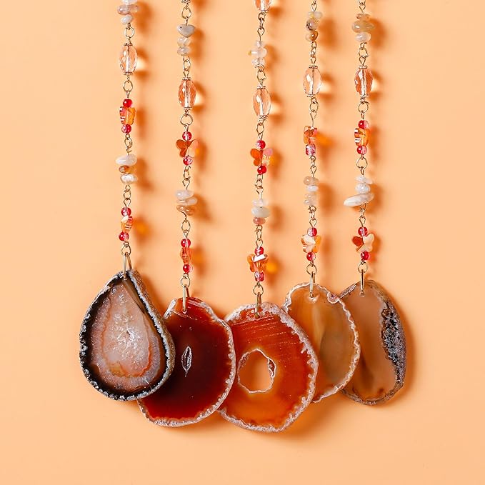 Agate Gemstone Dream Catcher 7 Chakra Tree of Life Dream Catcher with Rainbow Crystal Stones Handmade Dreamcatcher Wall Decor for Adults Boys Girls,Bedroom,Wedding,Garden,Bless Gift(Orange Moon)