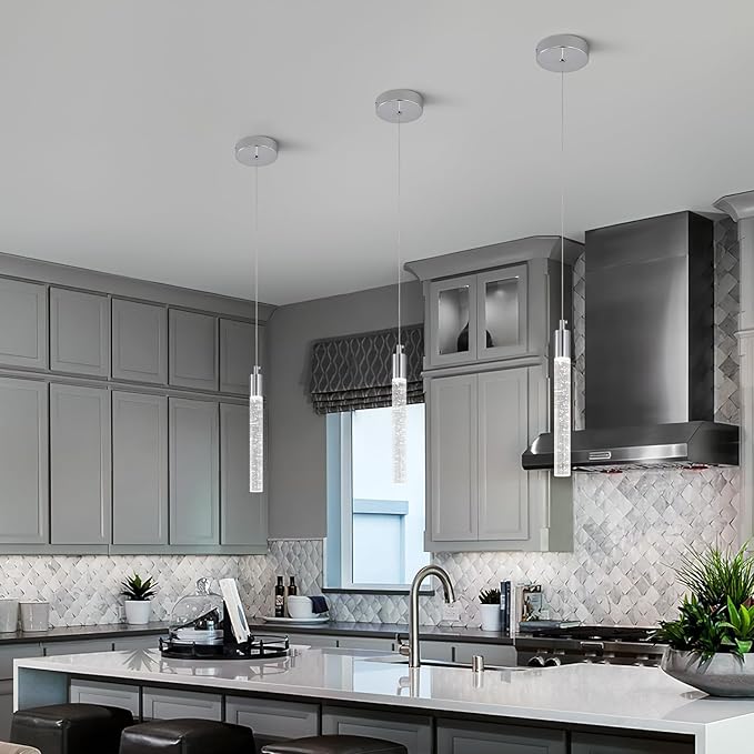 Modern Kitchen Island Pendant Light Dimmable LED Chrome Finish Mini Crystal Pendant Lighting Bedroom Bedside Table Small Pendant Lights（2-Pack）