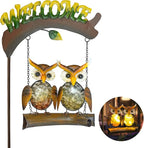 HONGLAND Solar Lights Outdoor Decor, Owl Swing Garden Decor, Owl Gifts for Women Mom, Whimsical Garden Lights Outdoor Decorations with Welcome Sign for Outside Patio Yard Lawn Decor