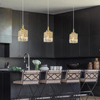 Modern Crystal Pendant Light Kitchen Island Farmhouse Lamp Adjustable Height Hanging Lighting Square Gold Chandelier Suitable for Kitchen Island Dining Room and Bedroom(2Pack)