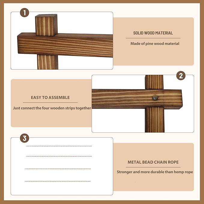 Collage Picture Frame,Photo Display Board,Hanging Pictures Frames with Clips for Graduation Birthday Party,Dorm Photo Card Wall Decor Hanger Holder,Upgraded,Easy To Assemble,Large(Carbonized Brown)