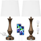 Upgraded Touch Lamps for Night Stands Set of 2 - Bedside Lamps with USB C+A, 3 Way Dimmable for Bedroom Living Room End Tables Office (White&Brown)