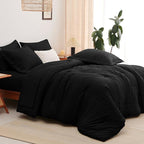 CozyLux Queen Comforter Set Black Seersucker 7 Pieces Bed in a Bag Queen Comforter Set with Sheets, Luxury Soft Bedding Set with Down Alternative Comforter, Sheets, Pillowcases & Shams for All Seasons