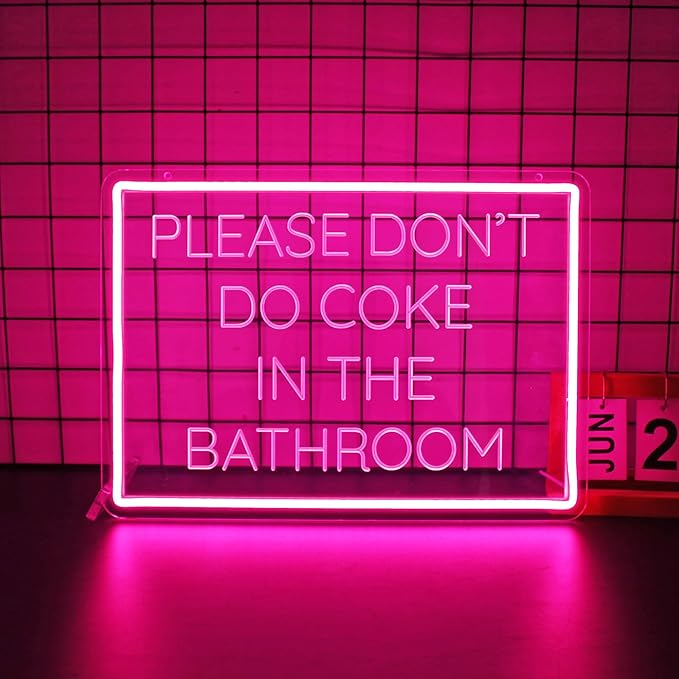 Neon Sign, Please Don't Do Coke in The Bathroom Neon Signs for Wall Decor Neon Pink LED Signs 3D Engrave Neon Light Up Signs Home Decor for Bathroom Business Club Party Bars Shop USB Operated