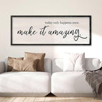 Today Only Happens Once Make It Amazing Wall Art Decor 32x12 Inch Large Inspirational Quote Sign Rustic Living Room Vintage Wood Frame Office Motivational Home Wall Hanging (Black)