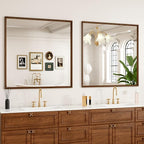 Bathroom Vanity Mirror 36x36 Inch, Walnut Rectangle Bathroom Mirror, Anti-Rust, 4MM Tempered Glass, Wall-Mounted Mirror, Hangs Horizontally or Vertically for Bathroom & Bedroom
